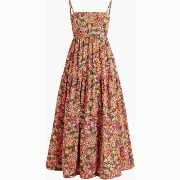 NWT J. CREW Multi-color Tie Back Cotton Maxi Dress 0 - Picture 1 of 5